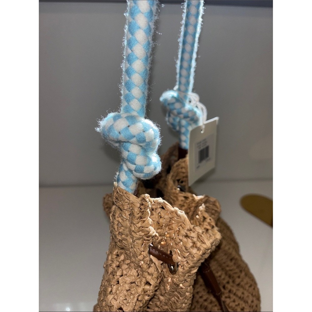 Straw Drawstring Bucket Bag with Light Blue Rope Handle NWT NEW Sol and Mer - Picture 5 of 11